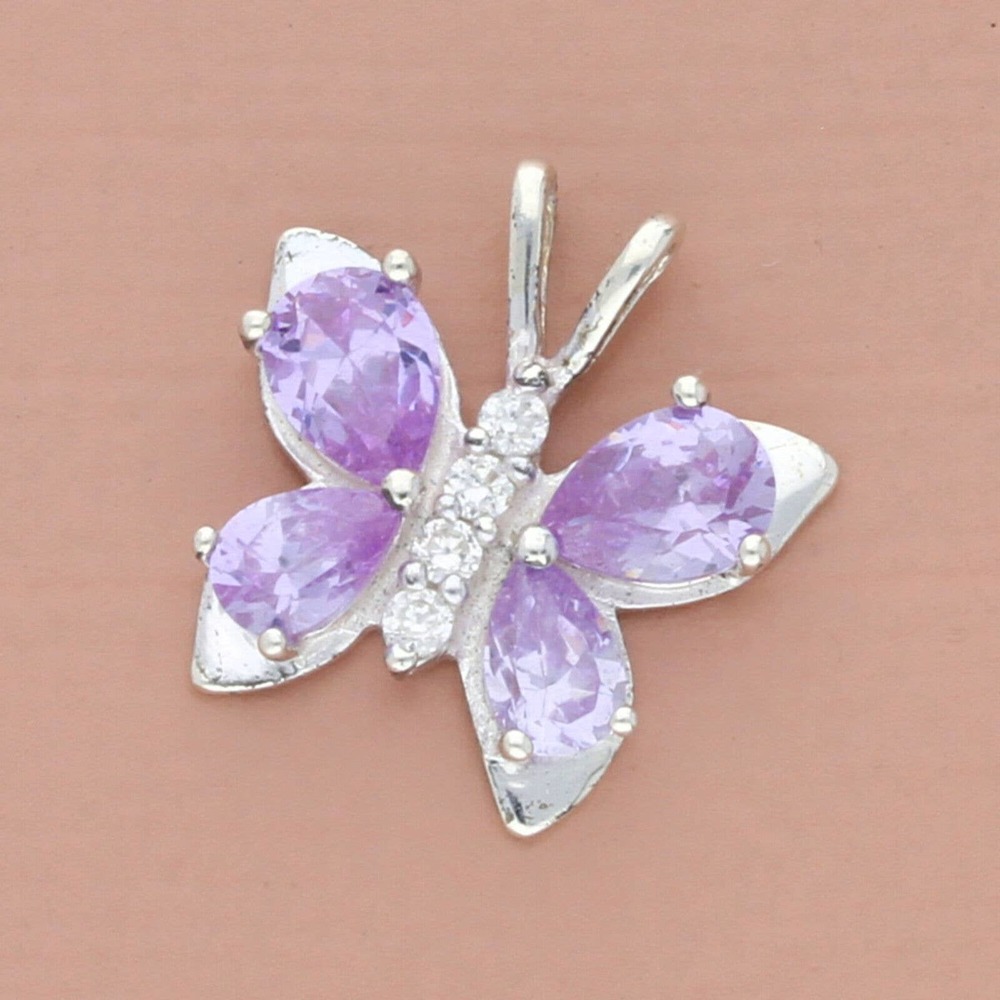 vintage sterling silver purple & clear cz butterfly pendant